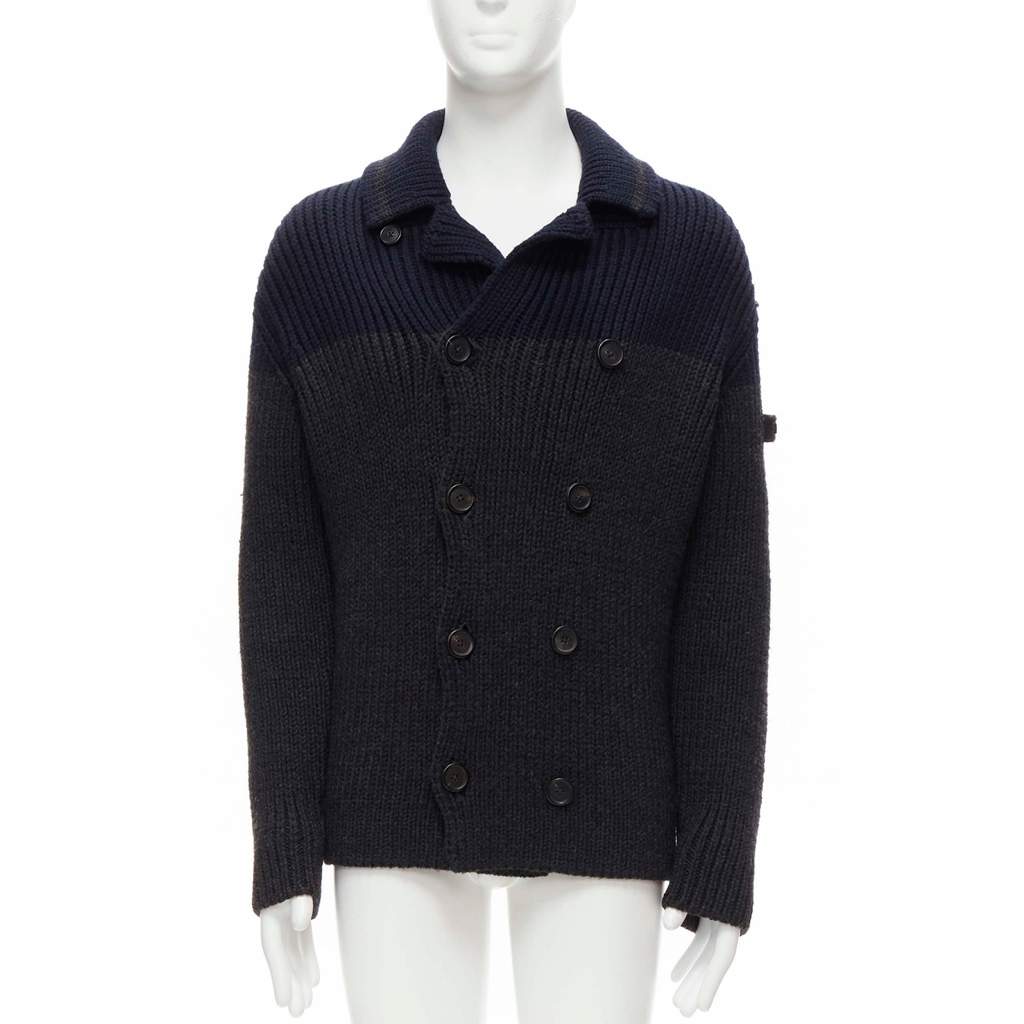 Prada Sailor Collar Cardigan Grey Wool Very good - Front View