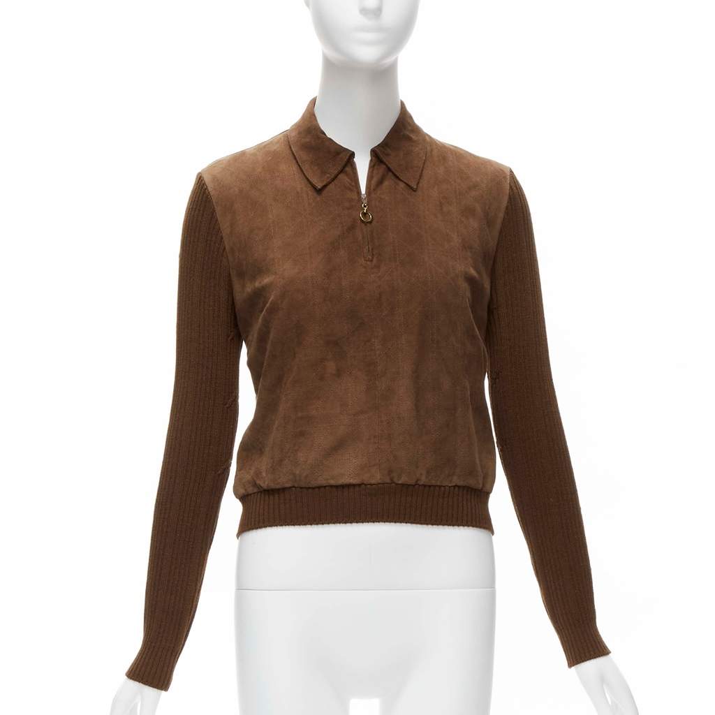 Christian Dior Cannage Stitch Sweater Brown Suede Good - Front View