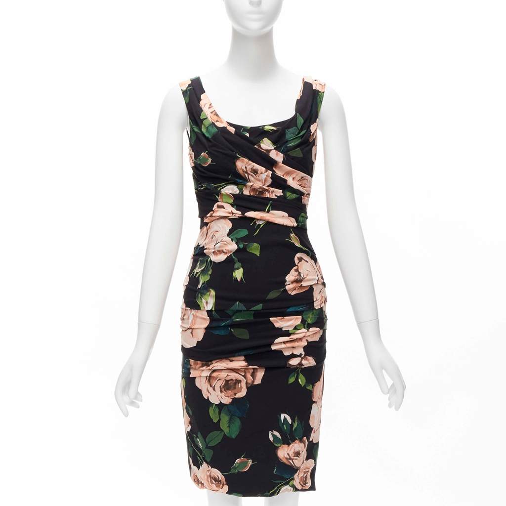 Dolce & Gabbana Rose Silk Dress Black Viscose Very good - Front View