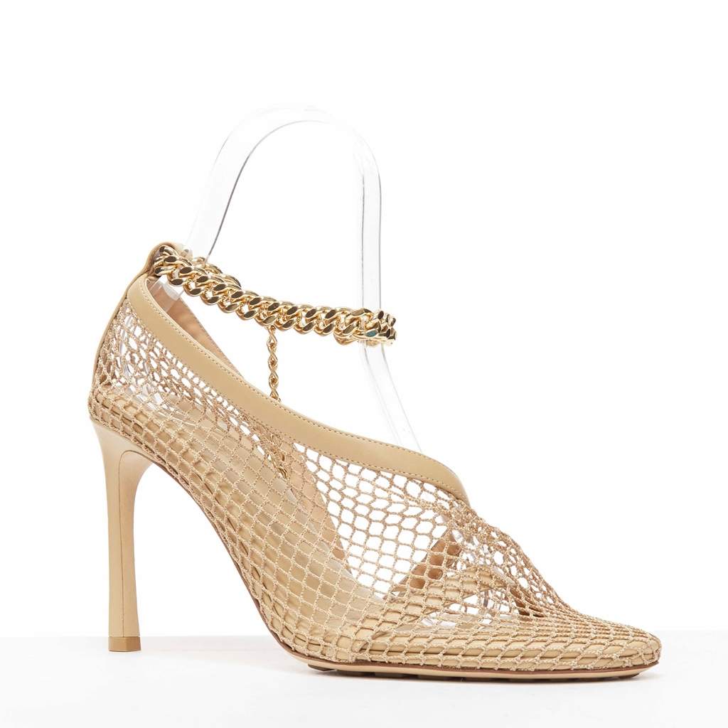 Bottega Veneta Fishnet Chain Heels Beige Never worn - Front View