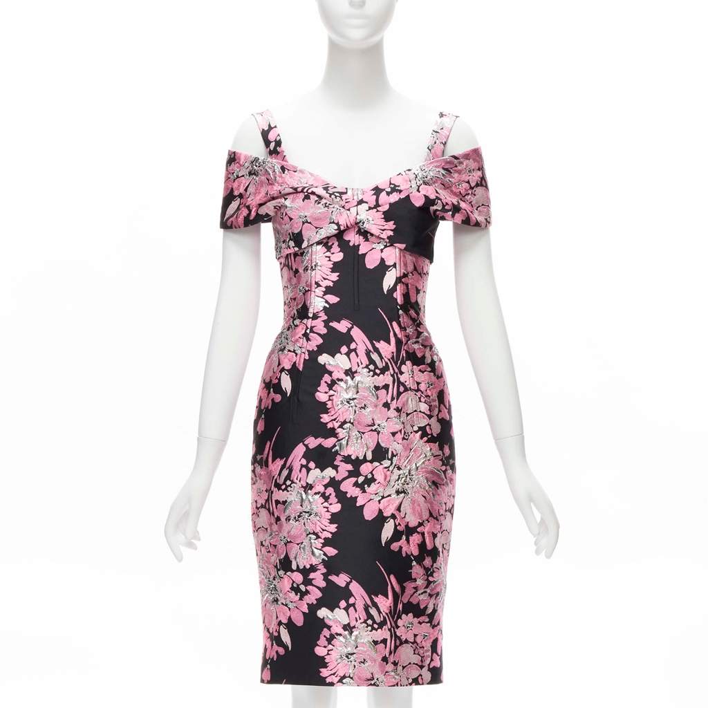 Dolce & Gabbana Floral Corsetted Dress Black Polyester Very good - Front View