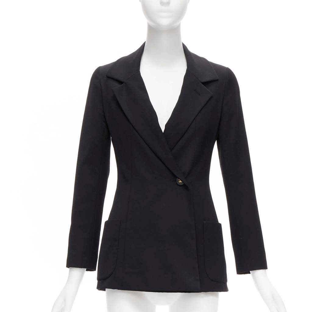 Chanel Black Monogram Blazer Black Wool Very good - Front View