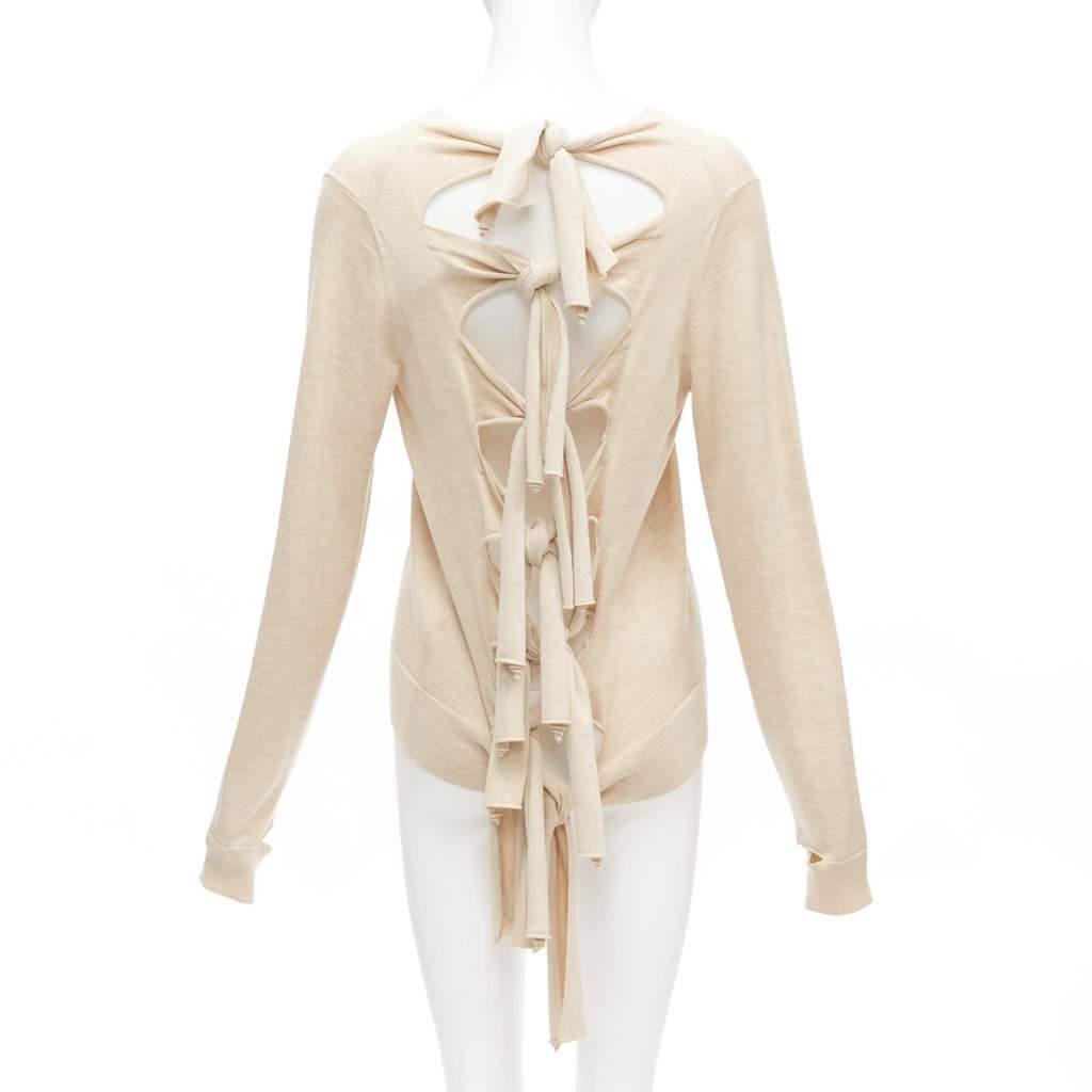 Celine Knot Tie Back Sweater Beige Wool Never worn - Front View