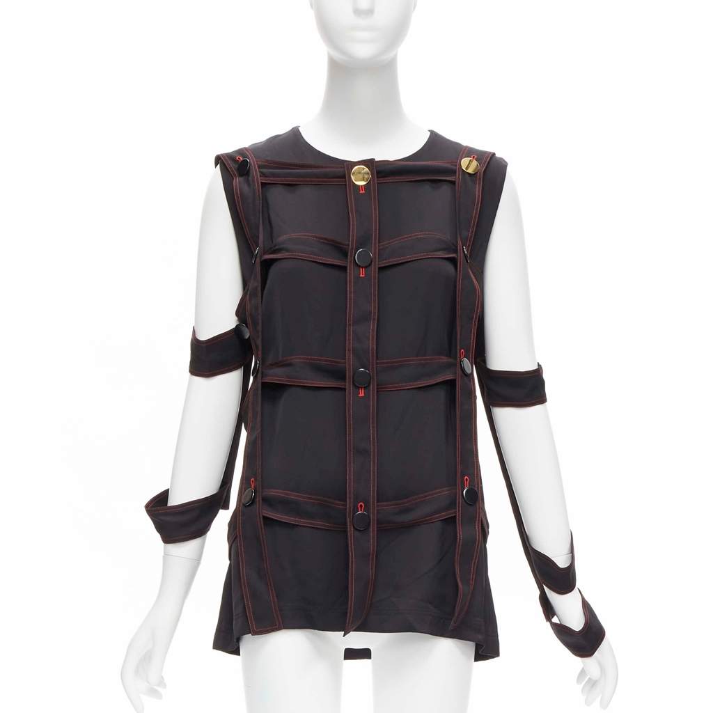 Celine Grid Harness Top Black Viscose Very good - Front View