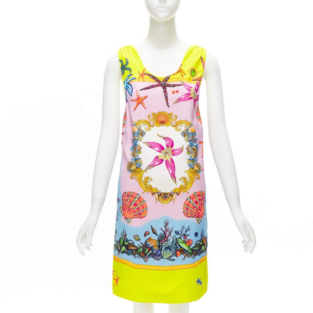 Versace Starfish Print Dress Yellow Viscose Never worn, with tag - Front View