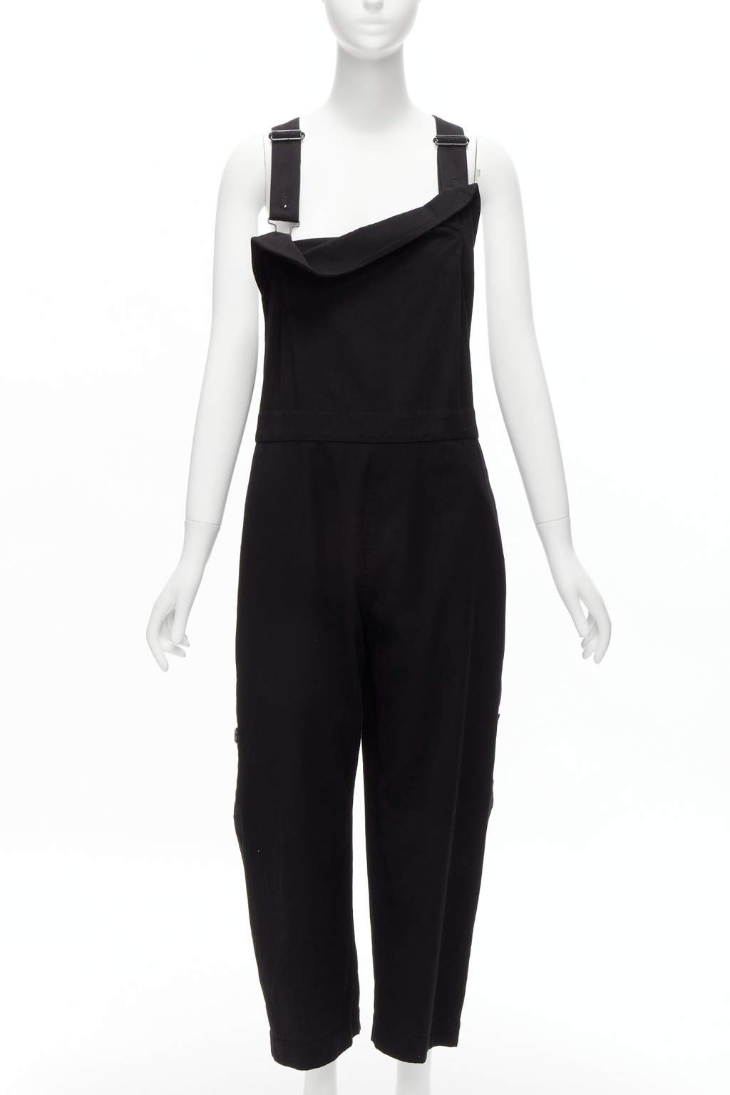 Yohji Yamamoto Button Drop Dungaree Black Cotton Good - Front View