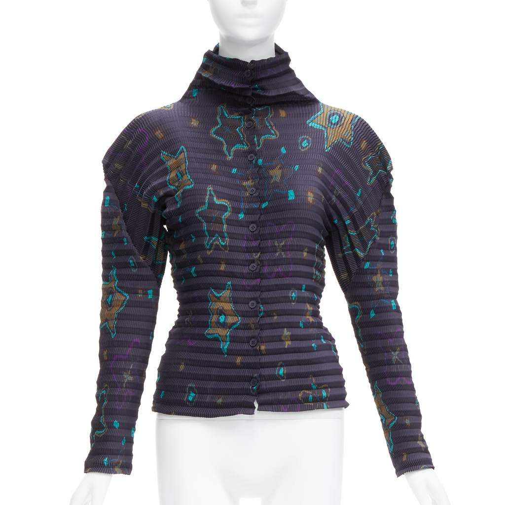 Pleats Please Star Collar Pleats Navy Polyester Never worn - Front View