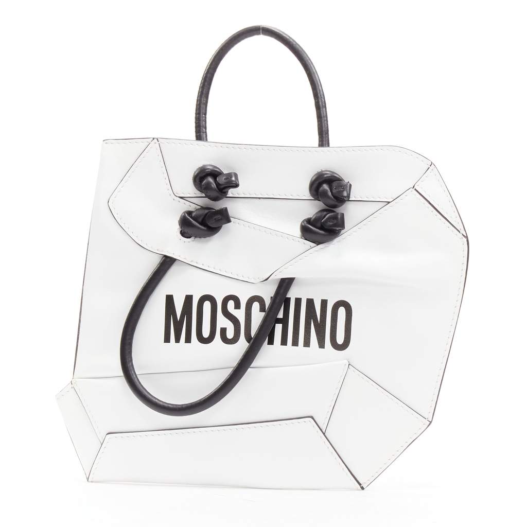 Moschino 2D Tote Clutch White Leather Never worn - Front View