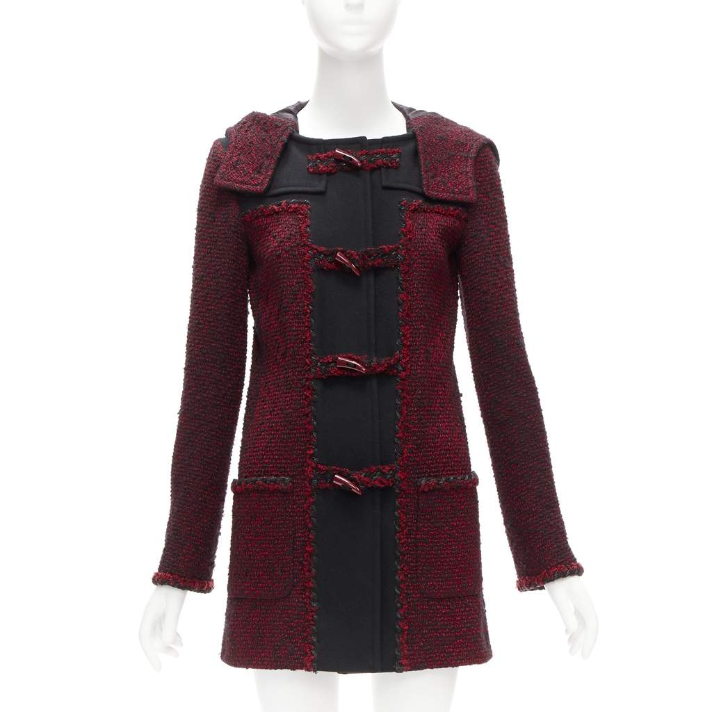 Chanel Red Duffel Coat Burgundy Wool Very good - Front View