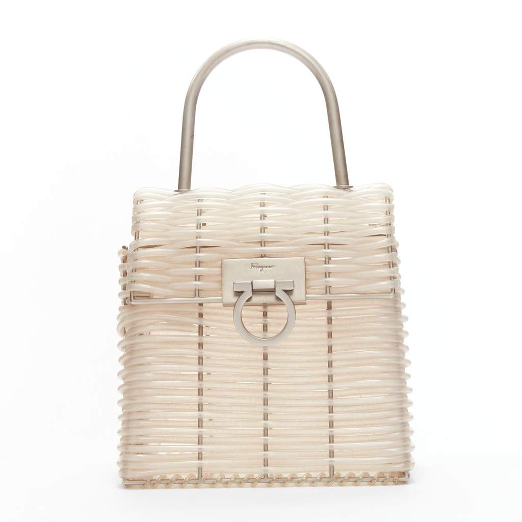 Salvatore Ferragamo Gancini Vinyl Bag Beige Metal Fair condition - Front View