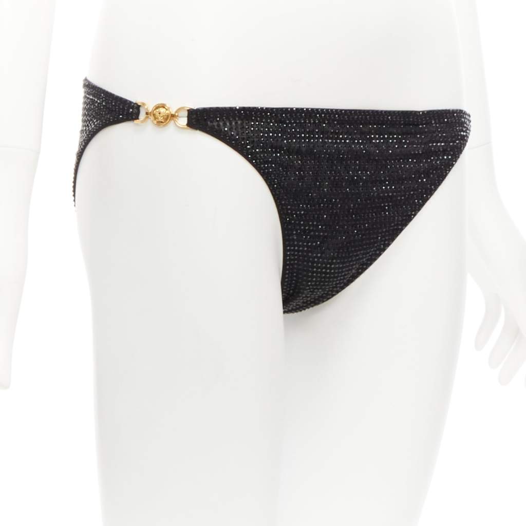 Versace Crystal Bikini Pants Black Polyamide Never worn - Front View