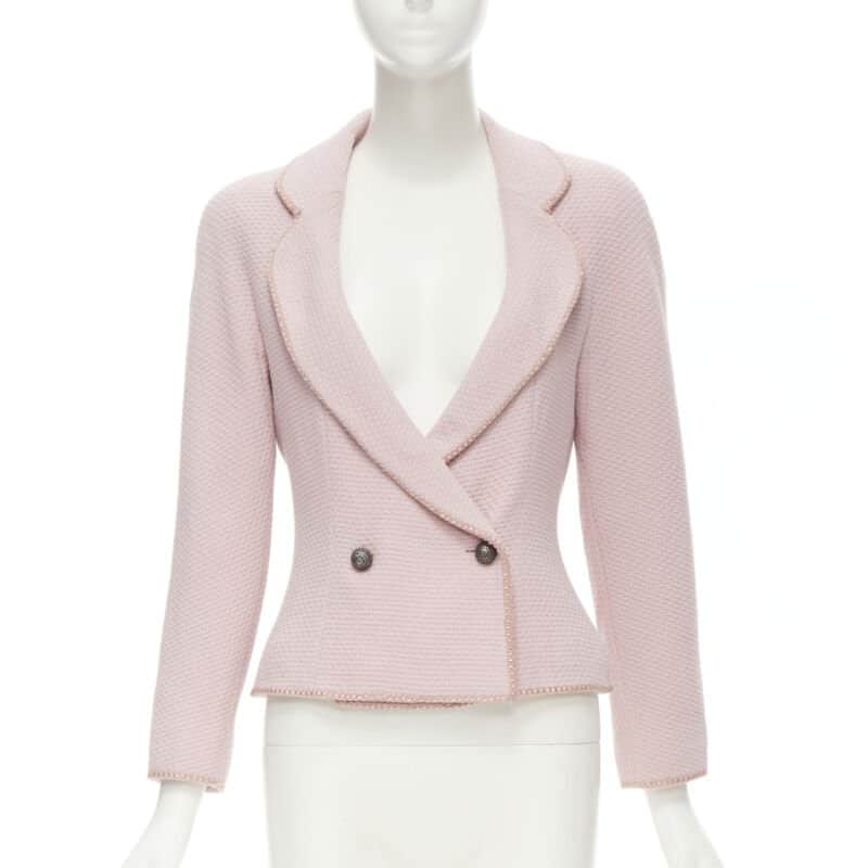 Dior Pink Tweed Ribbon Jacket Pink Wool Very good - Front View