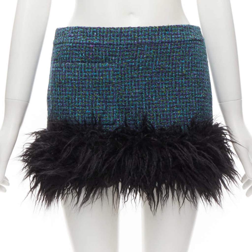 Saint Laurent Trim Tweed Skirt Blue Tweed Never worn, with tag - Front View
