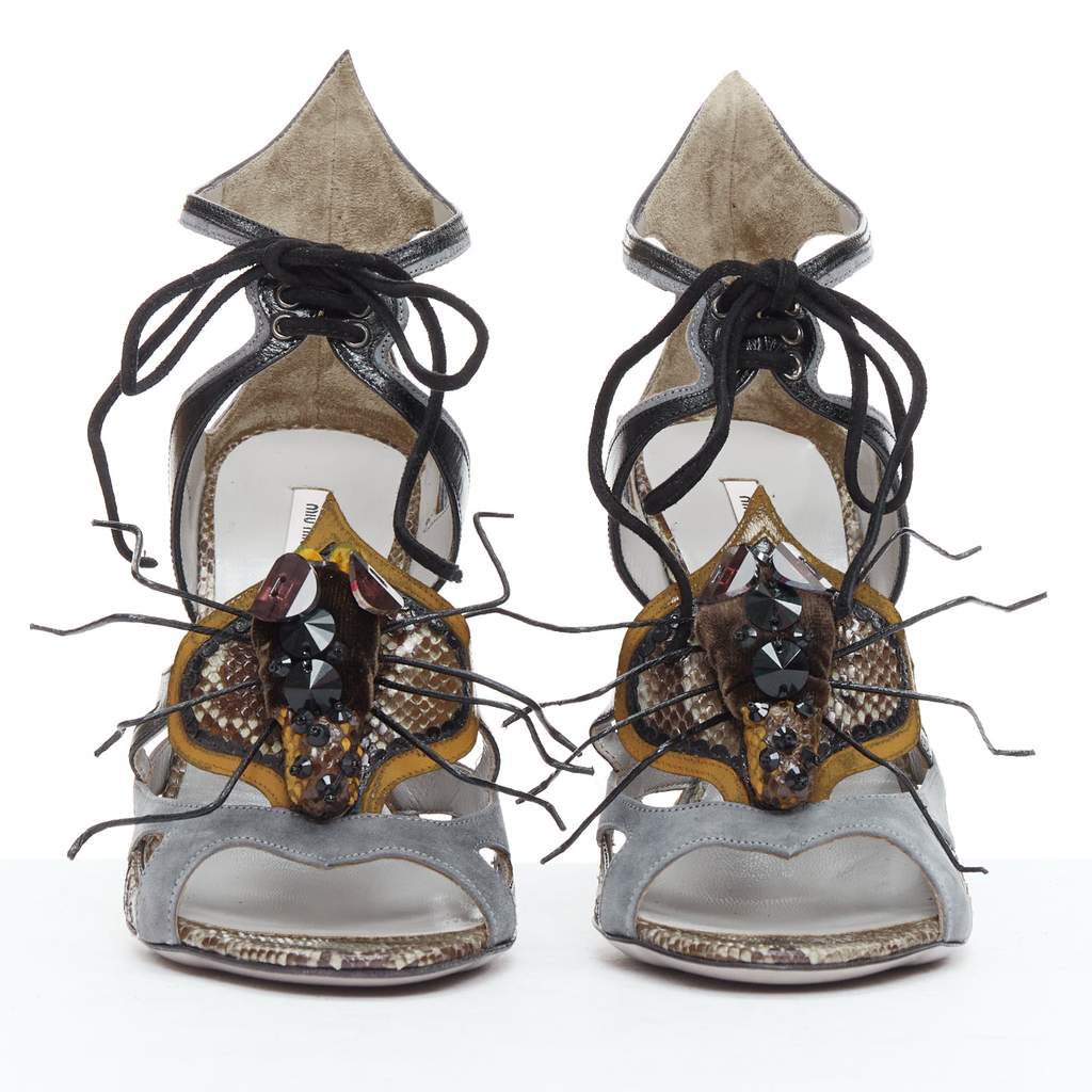 Miu Miu Spider Sandals Grey Leather Very good condition - Front View