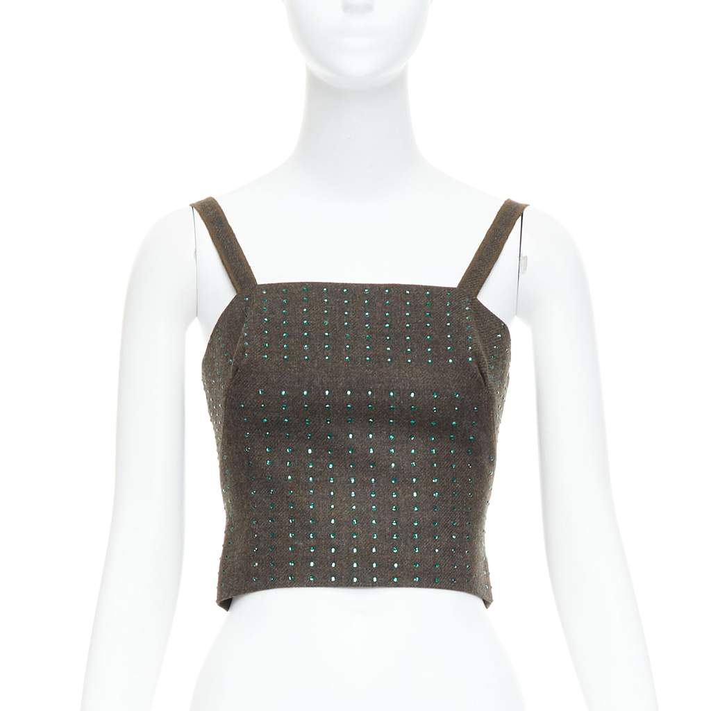 Miu Miu Green Crystal Bustier Green Wool Never worn - Front View