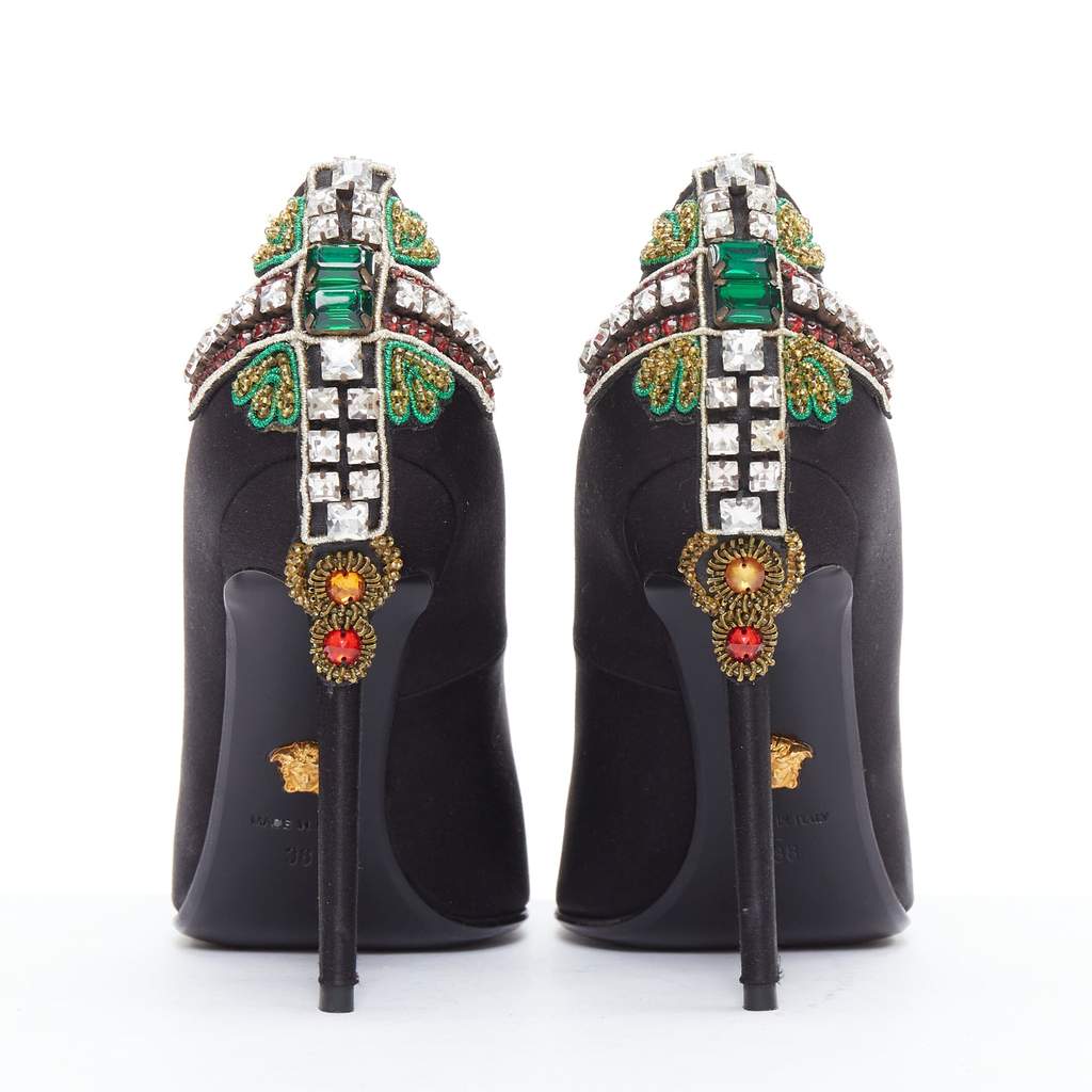 Versace Satin Cross Heels Black Silk Very good - Front View