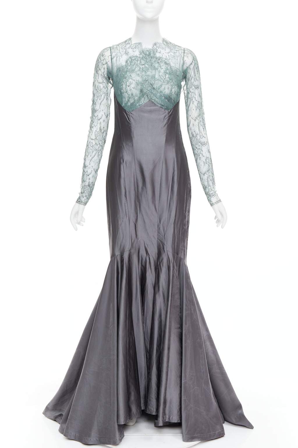 Guy Laroche Crossover Mermaid Gown Green Silk Fair - Front View