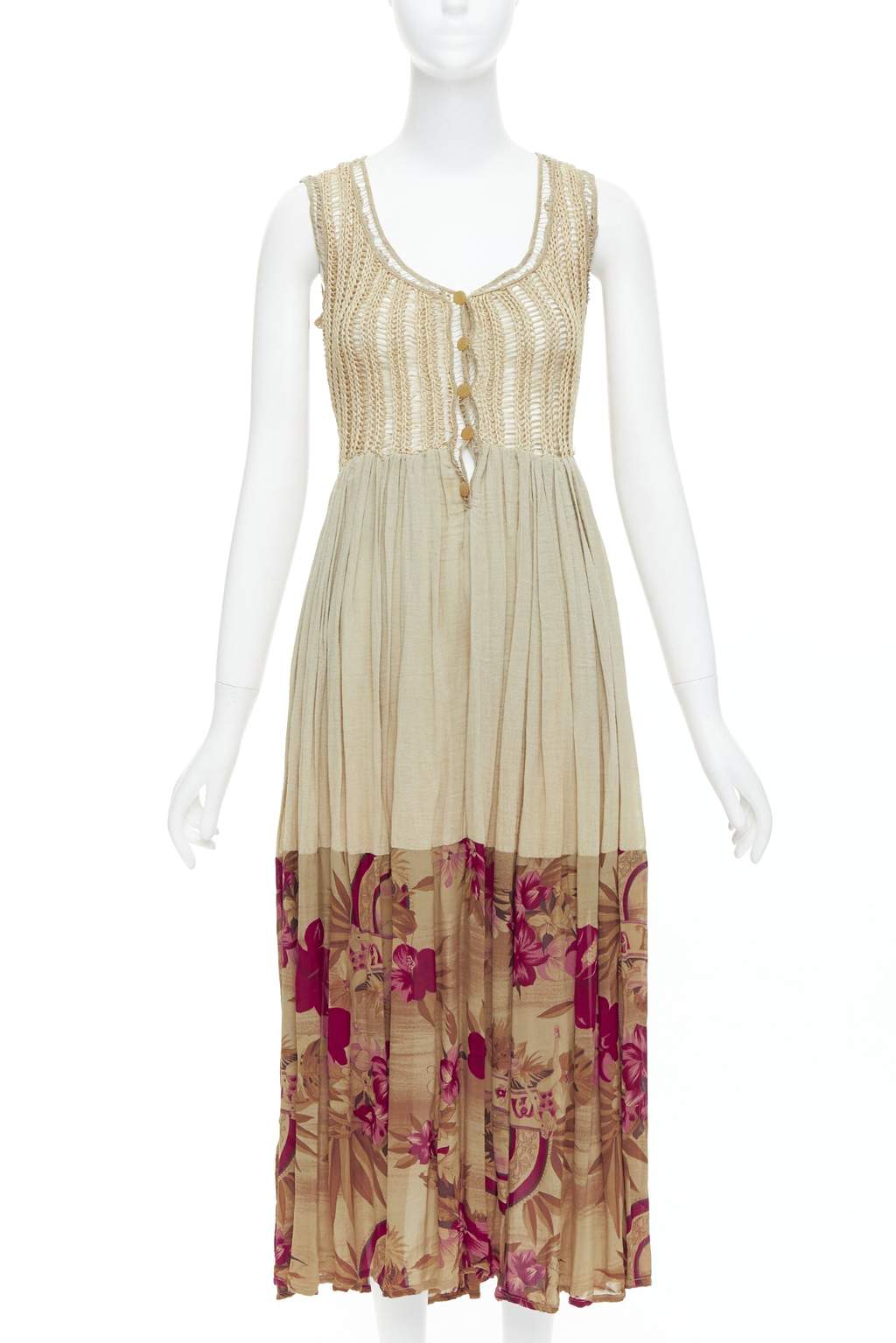 Unsigned Floral Midi Dress Khaki Polyester Never worn, with tag - Front View