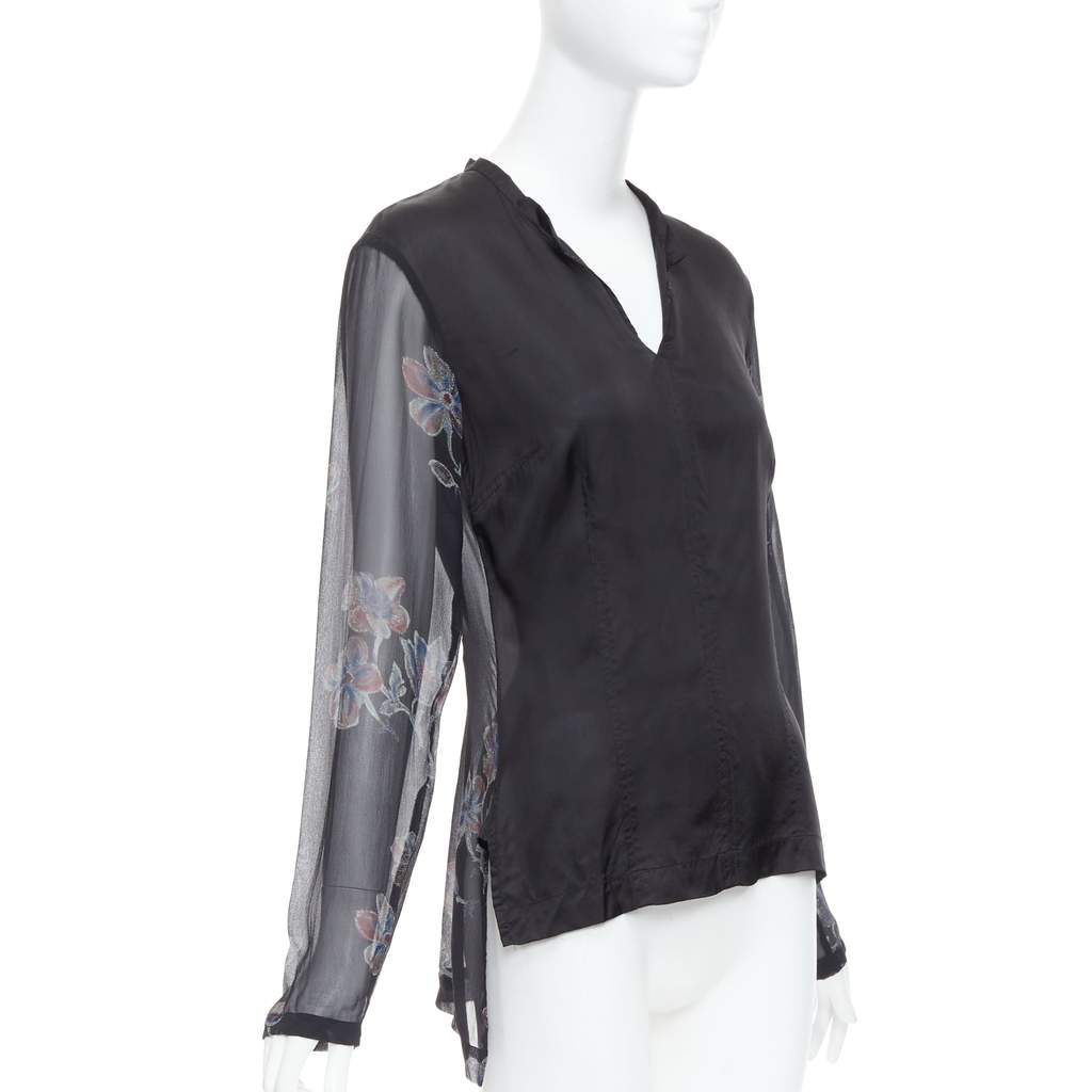 Dries Van Noten Silk Sheer Hi-Low Blouse Black Silk Very good condition - Front View