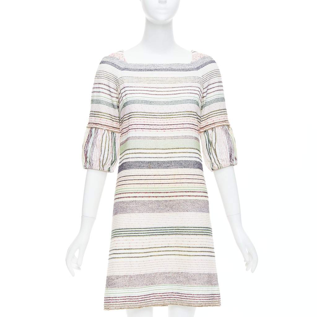 Chanel Tweed Chain Dress White Cotton Good - Front View