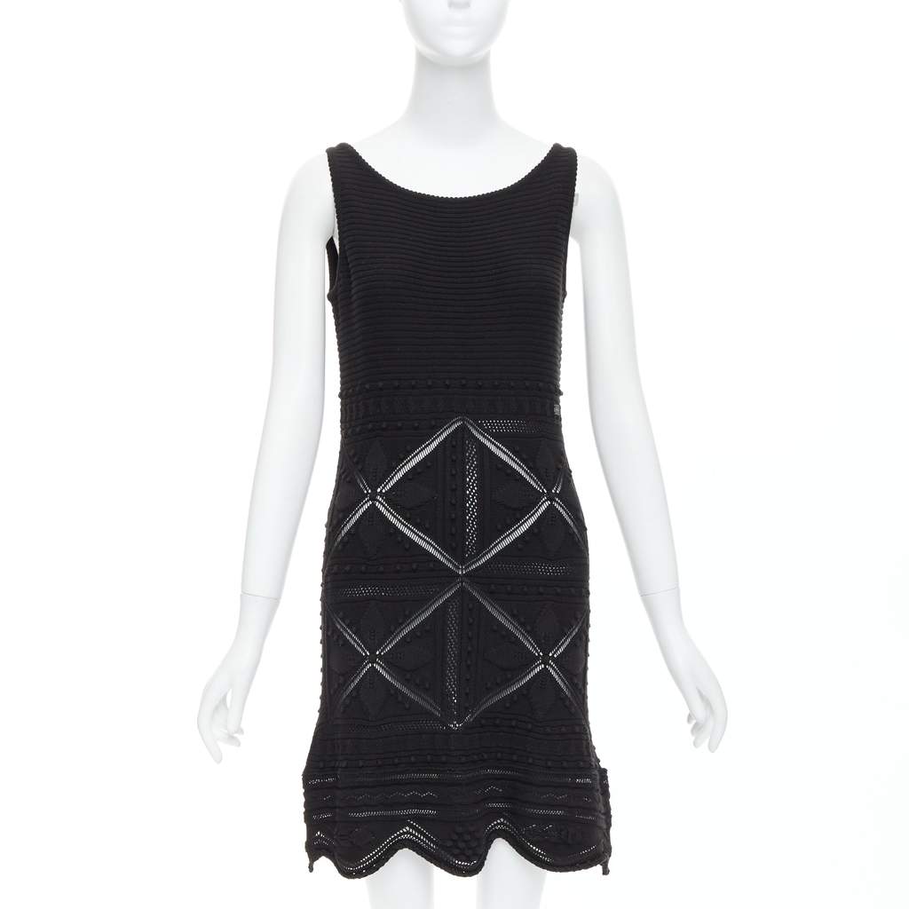 Chanel Pointelle Floral Dress Black Cotton Never worn - Front View
