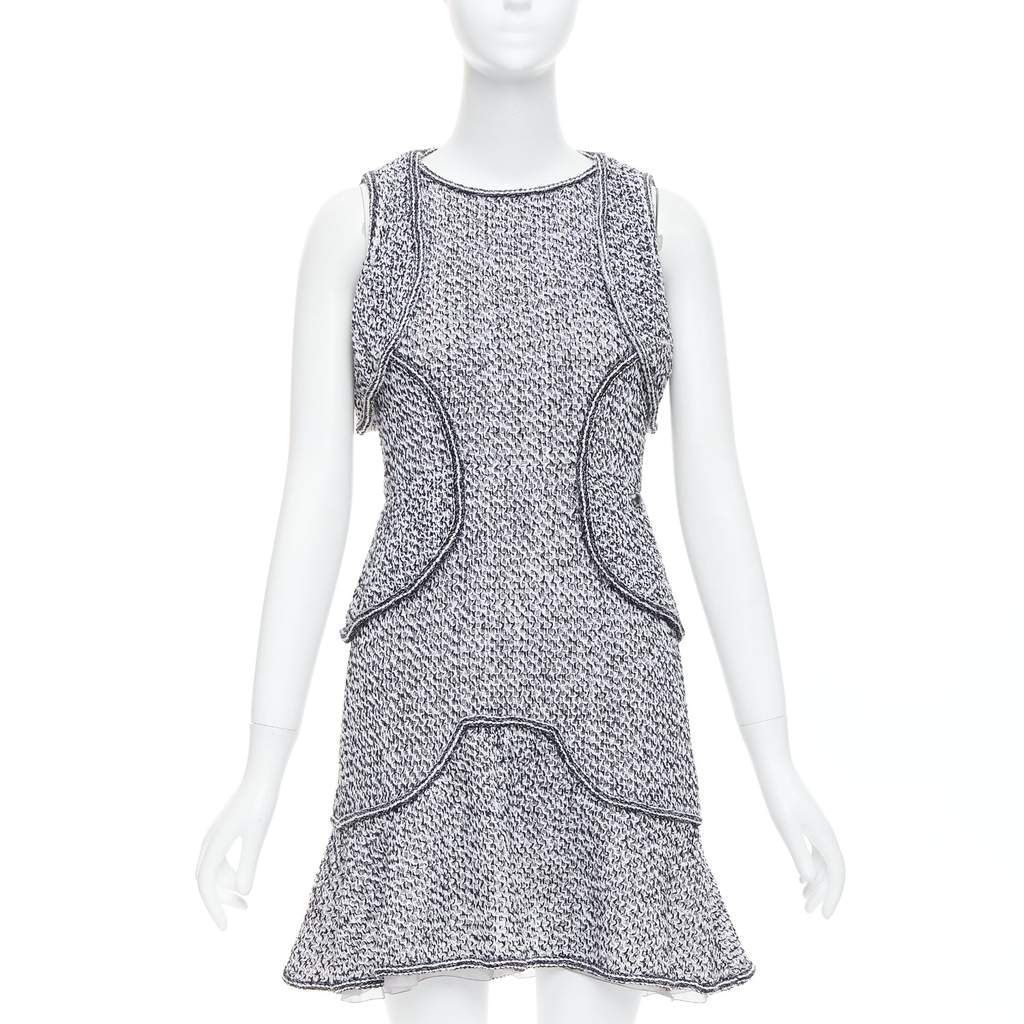 Chanel Tweed Ruffle Dress Black Cotton Never worn - Front View