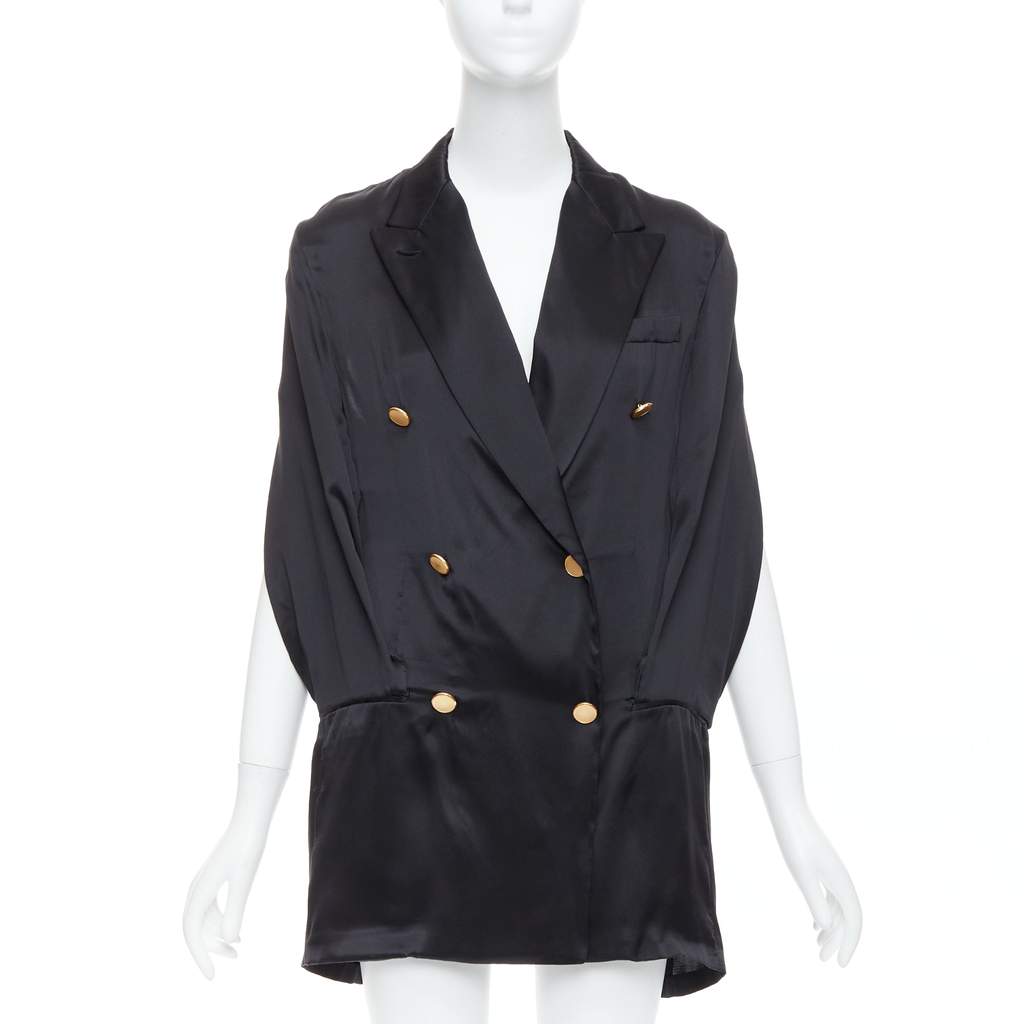Maison Martin Margiela Tucked Sleeve Blazer Dress Black Silk Very good - Front View