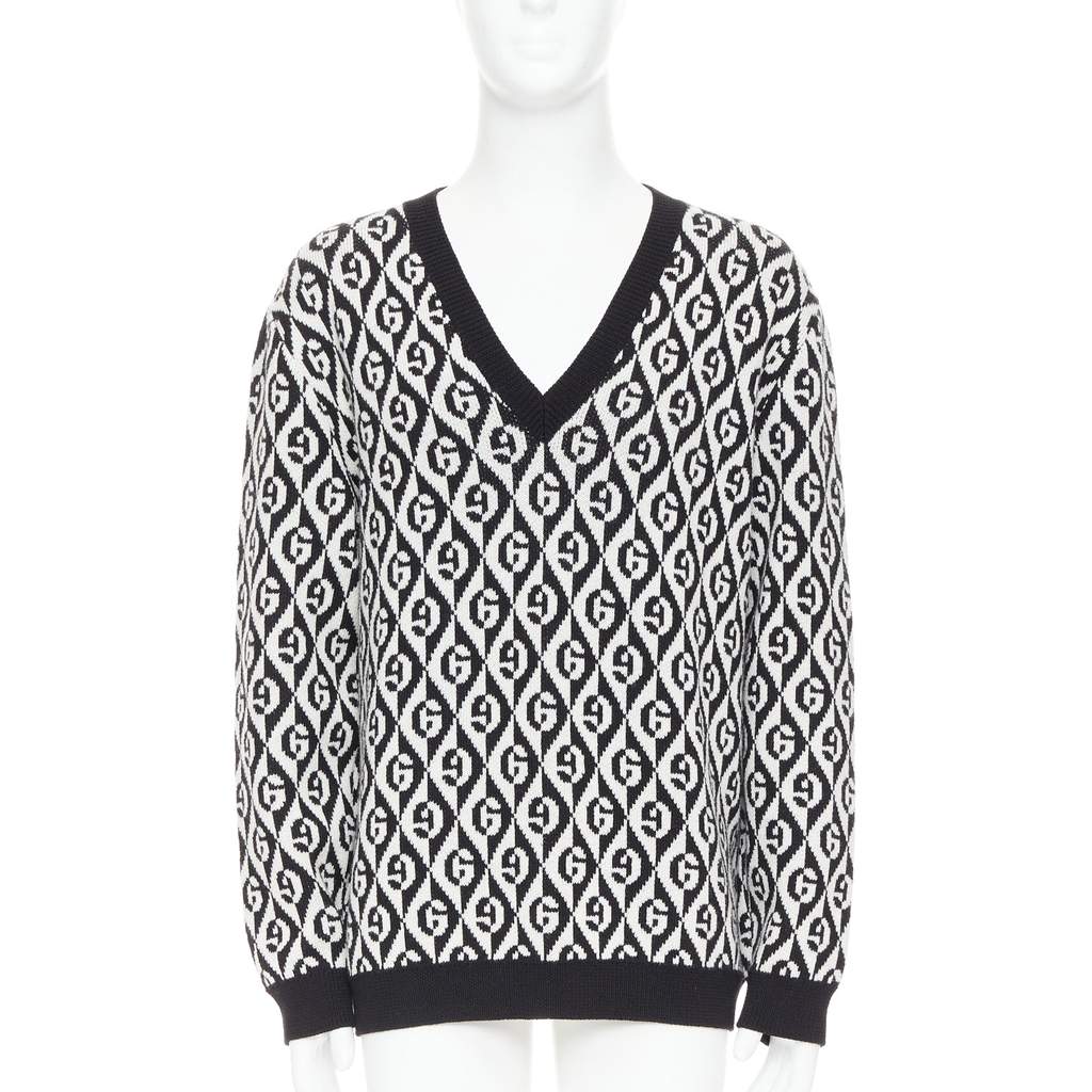 Gucci G Monogram Sweater Black Wool Never worn - Front View