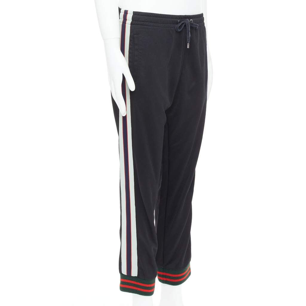 Gucci Logo Tape Track Pants Black Polyester Fair condition - Front View