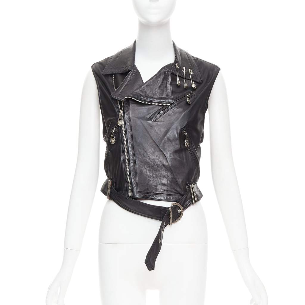 Gianni Versace Medusa Pin Vest Black Leather Good - Front View
