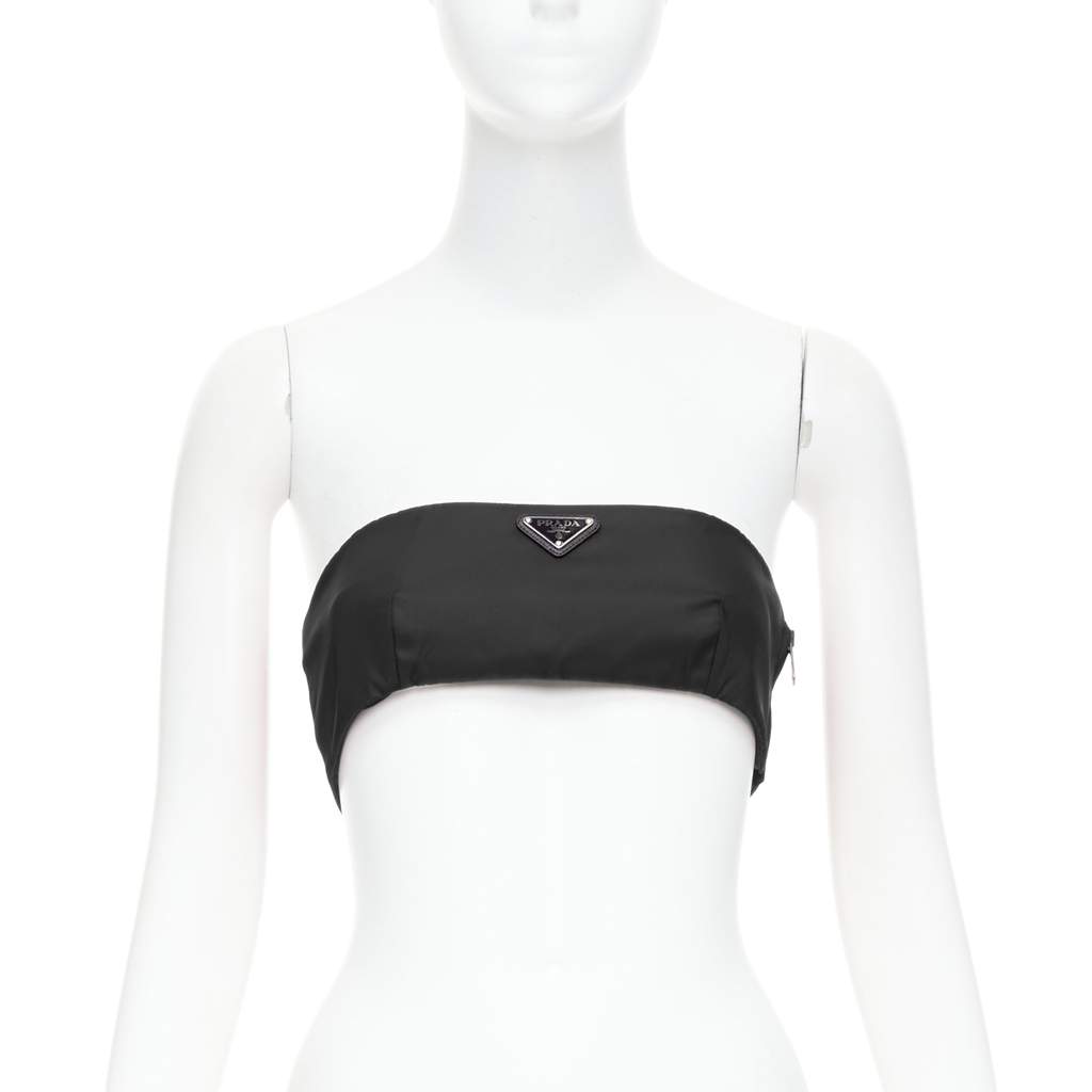 Prada Plunge Crop Bralette Black Never worn, with tag - Front View