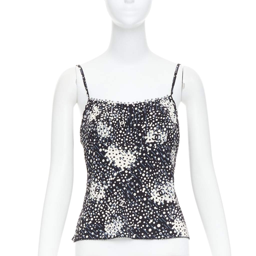 Chanel Polka Dot Camisole Black Silk Very good - Front View