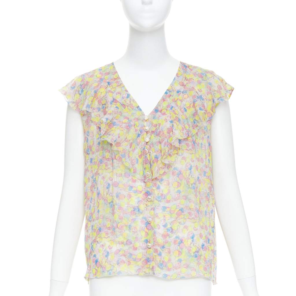 Chanel Pastel CC Ruffle Blouse MultiColor Silk Very good - Front View
