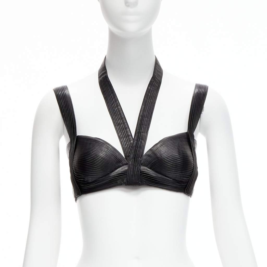 Givenchy Pleated Leather Bra Black Leather Good condition - Front View