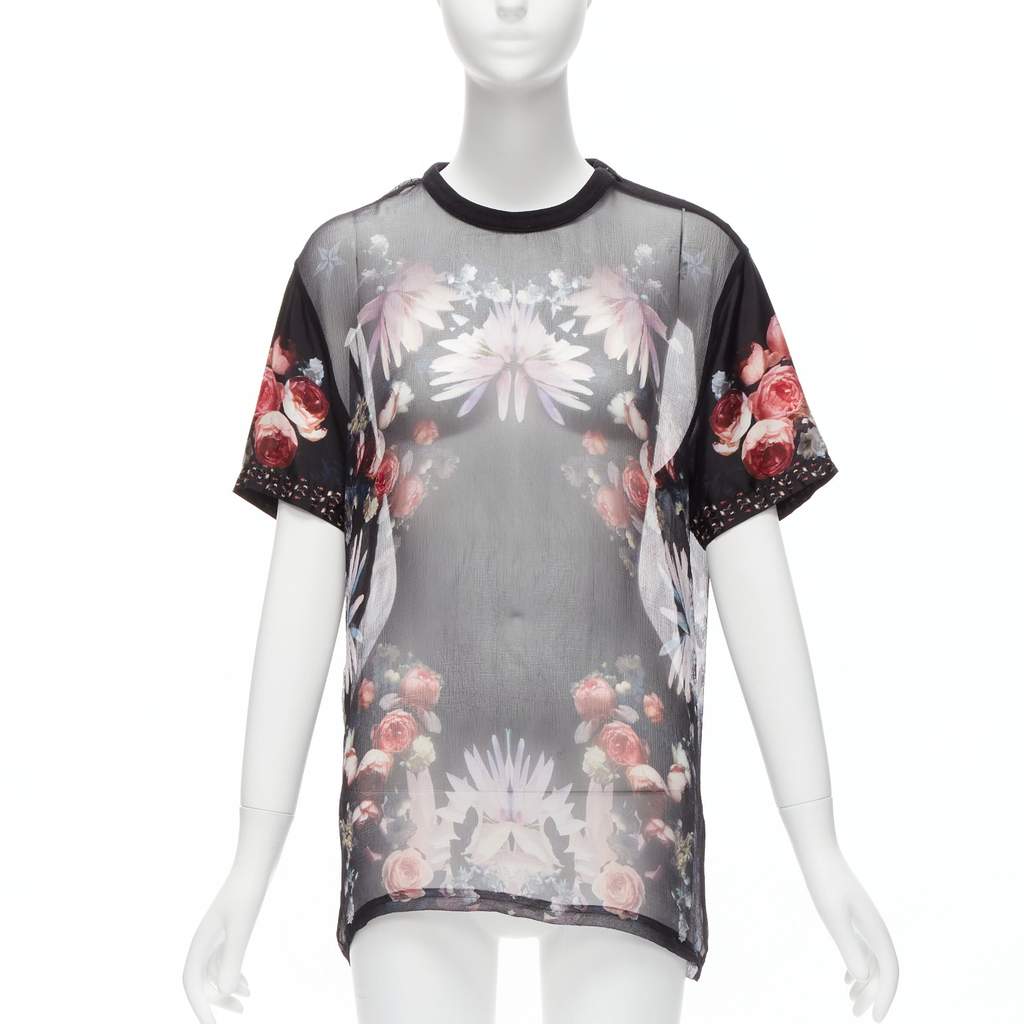 Givenchy Floral Goth T-Shirt Black Silk Very good - Front View