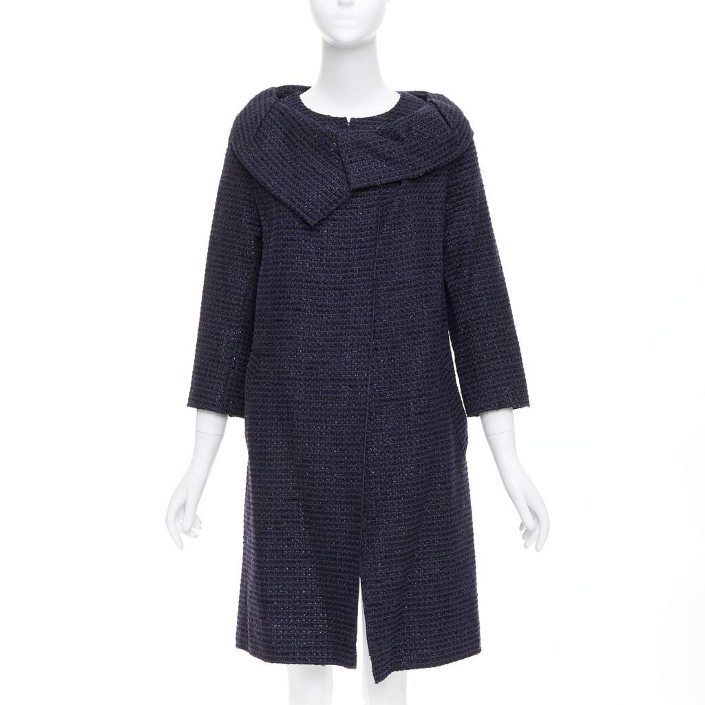 Roland Mouret Navy Tweed Coat Navy Tweed Very good - Front View