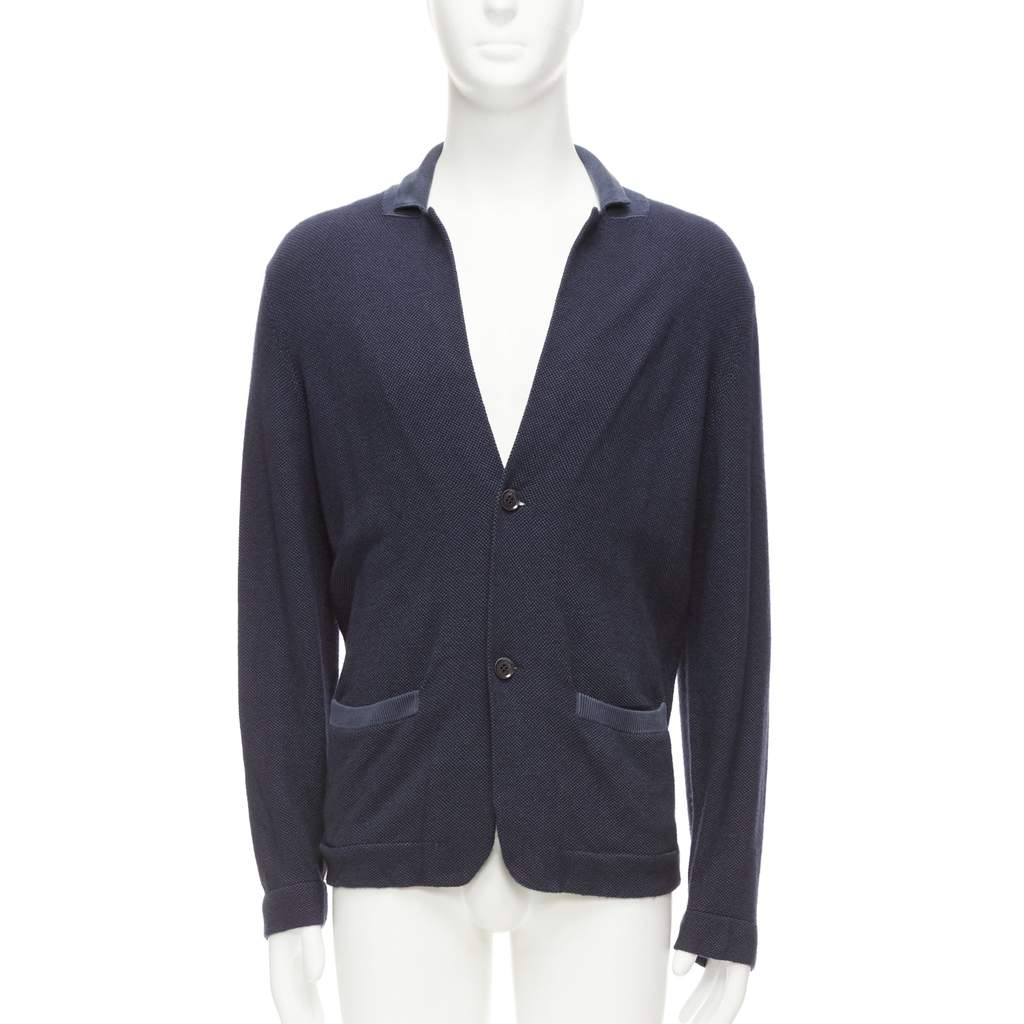 Loro Piana Navy Cashmere Cardigan Blue Silk Very good - Front View