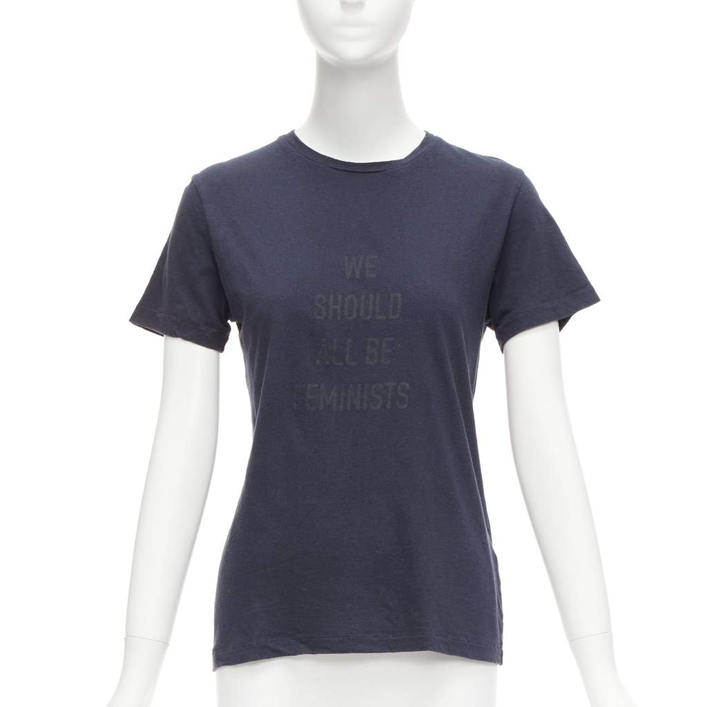 Dior Feminist Linen T-Shirt Navy Cotton Good - Front View