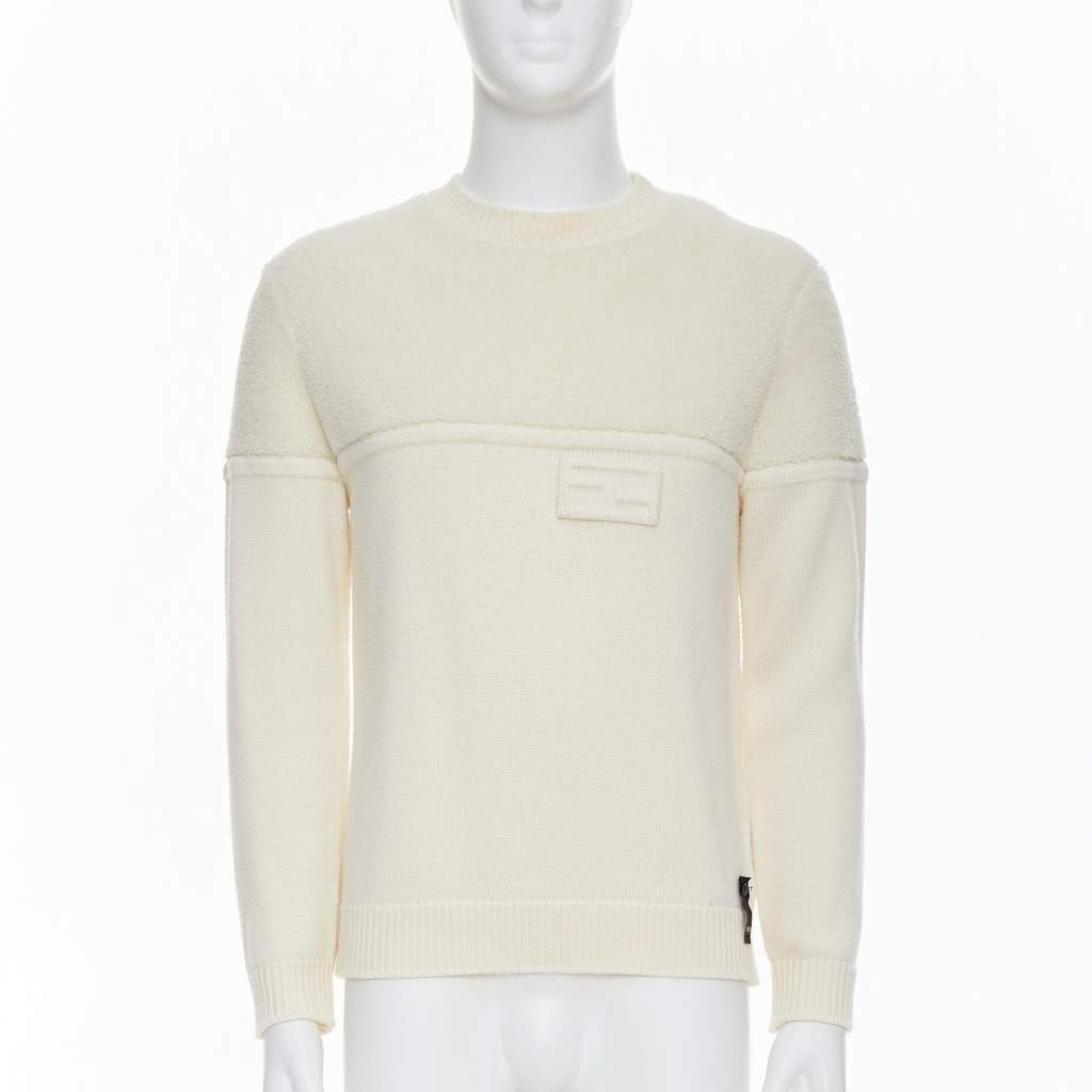 Fendi Panelled Logo Sweater Ecru Wool Very good - Front View