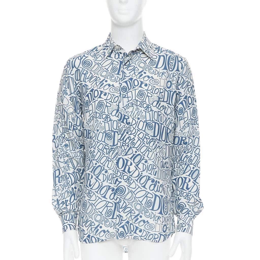 Dior Graffiti Print Shirt Blue Viscose Never worn - Front View