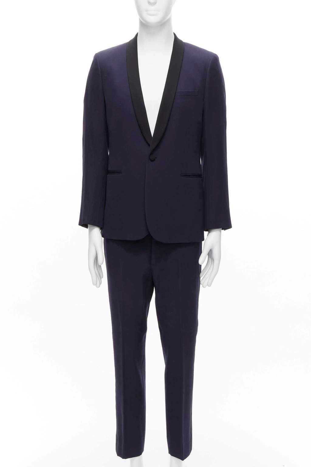Saint Laurent Navy Satin Tuxedo Blazer Navy Wool Never worn - Front View