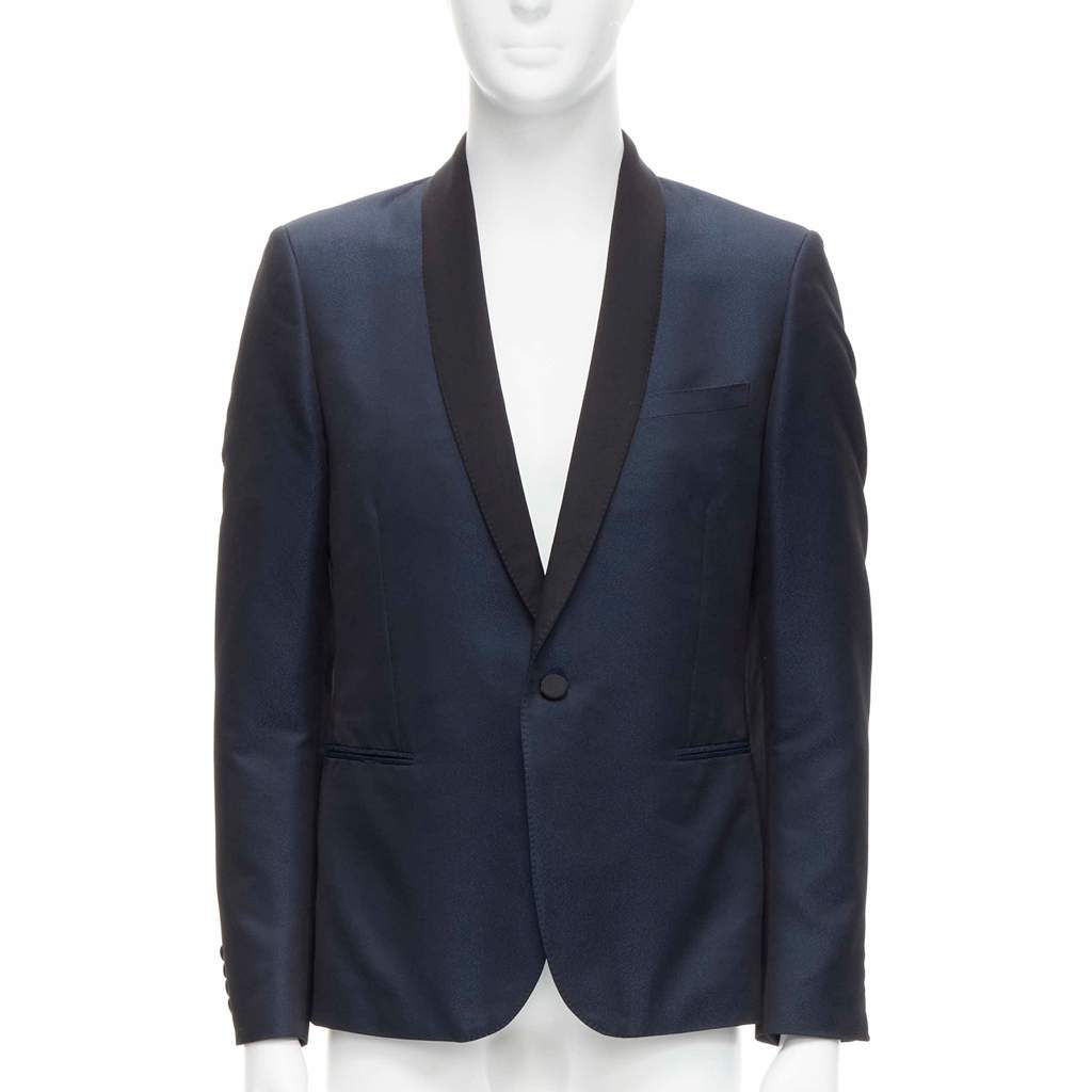 Saint Laurent Navy Satin Blazer Navy Polyester Never worn - Front View