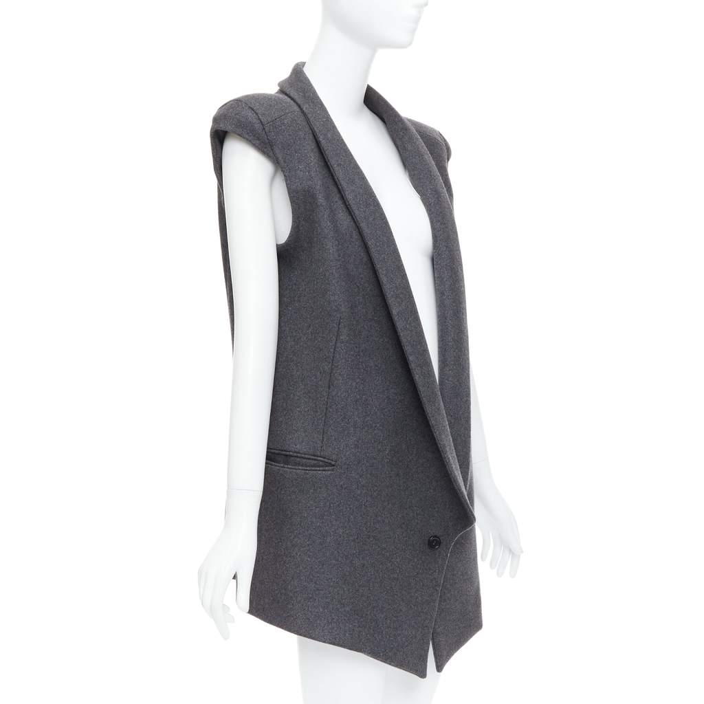 Unsigned Grey Sleeveless Vest Coat Grey Wool Never worn - Front View