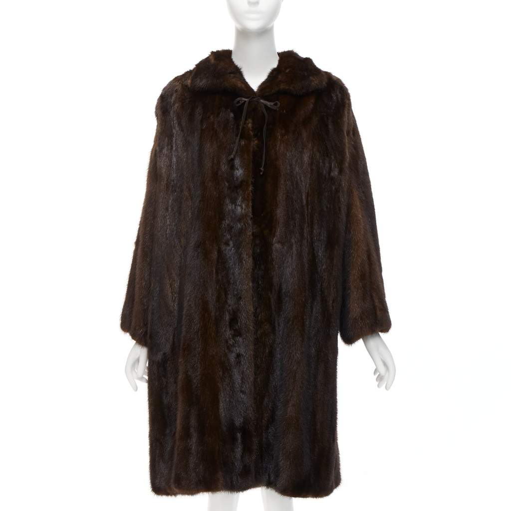 Unsigned Brown Fur Longline Coat Brown Fur Very good - Front View