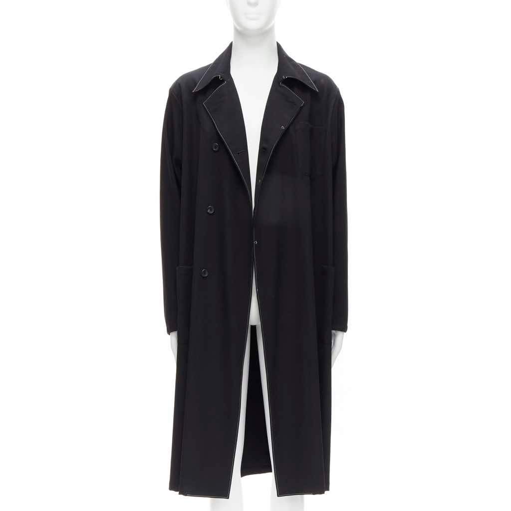 Yohji Yamamoto Black White Draped Coat Black Wool Very good - Front View