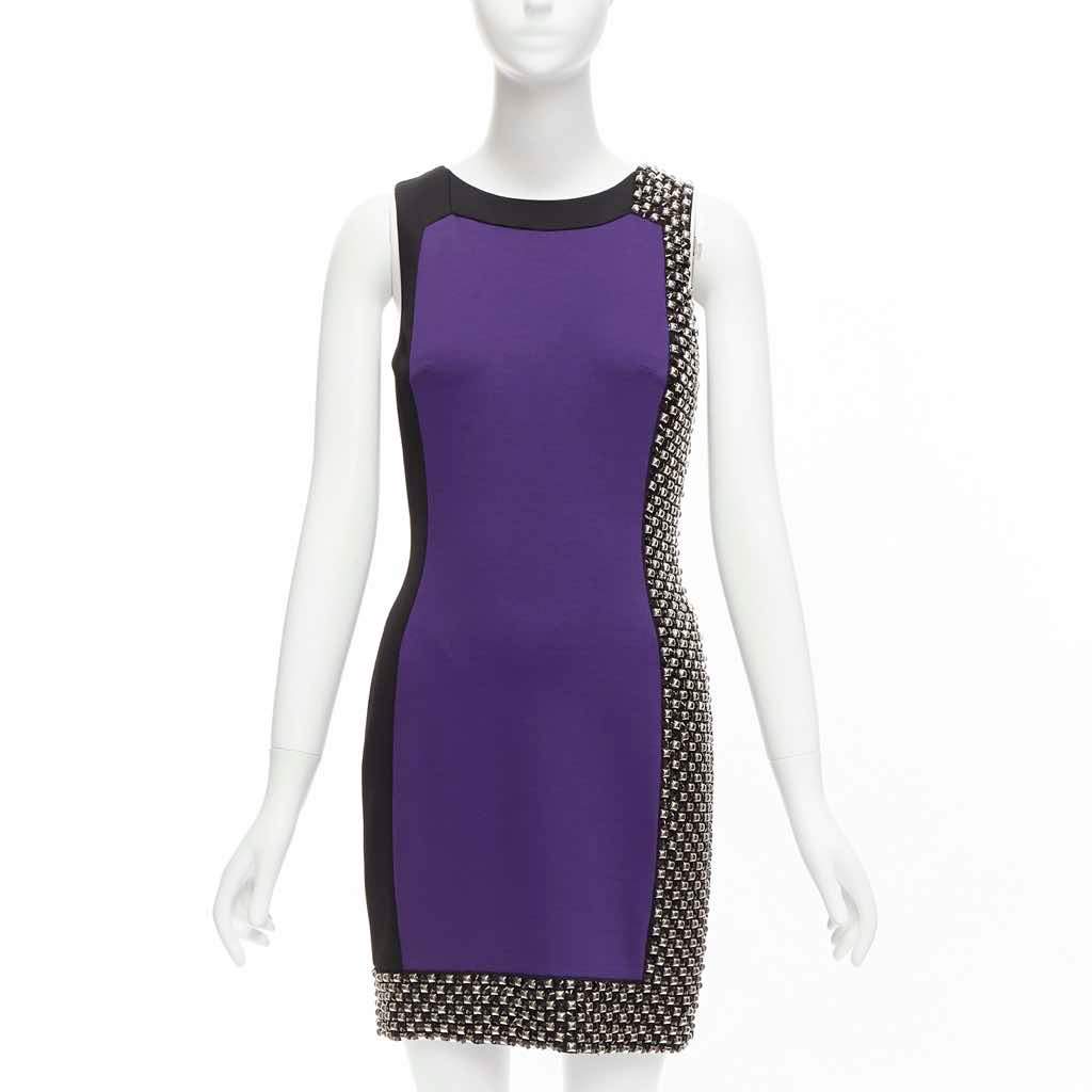 Versace Colorblock Mod Dress Purple Silk Very good - Front View