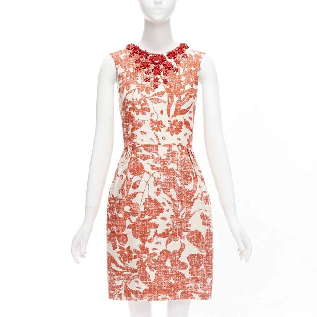 Monique Lhuillier Floral Collar Dress MultiColor Linen Very good - Front View