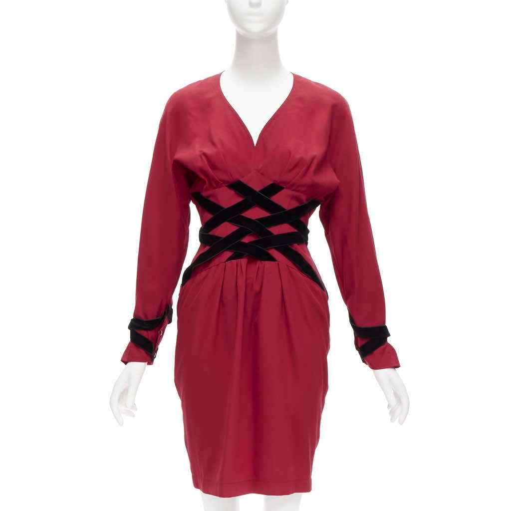 Thierry Mugler Crisscross Corset Dress Red Very good - Front View