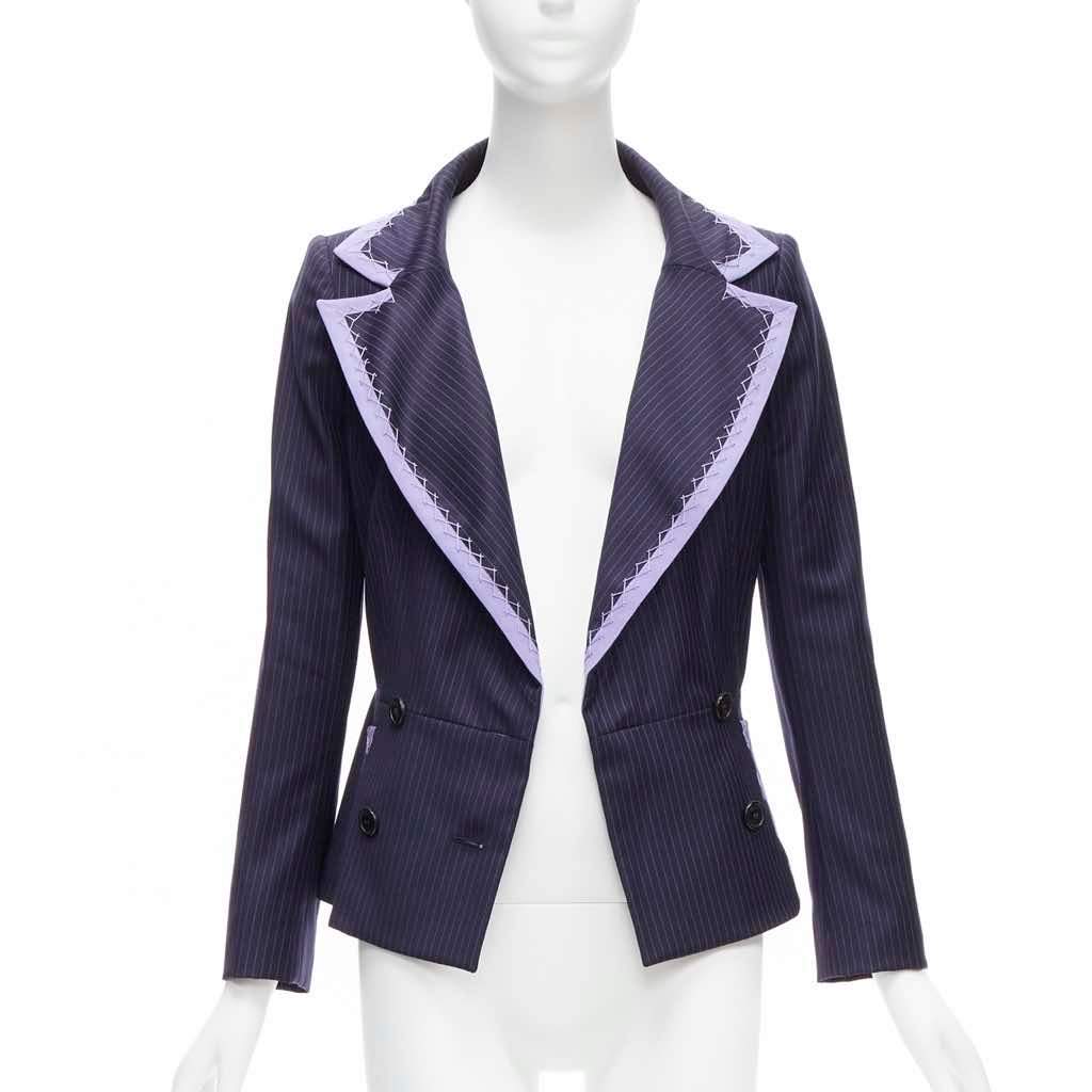 Christian Dior Topstitch Bar Blazer Navy Wool Very good - Front View