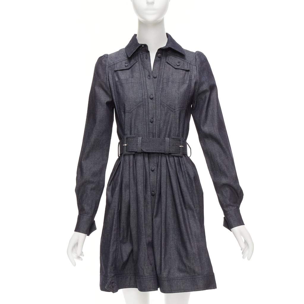 Dice Kayek Denim Safari Dress Blue Cotton Never worn - Front View